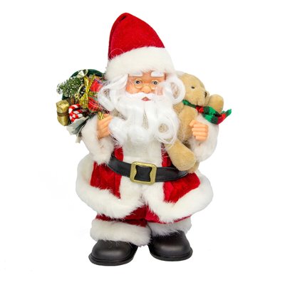 Новогодняя интерактивная фигурка Дед Мороз в красной шубе с мешком подарков и медвежонком, 25 см (230396) 230396 фото