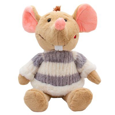 Мягкая игрушка - крыса в свитере бело-сером, 29 см, бежевый, мех искусственный (M1810029B-2) M1810029B-2 фото