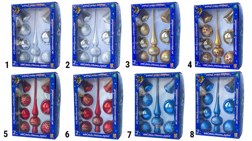 Набір ялинкових іграшок - кулі з верхівкою, 8 шт, D6-8 см, сріблястий, хвилі, скло (390281-1) 390281-1 фото