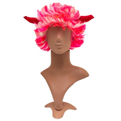 Карнавальный розовый парик с рожками, 48-50 см, синтетическое волокно (460731) 460731 фото