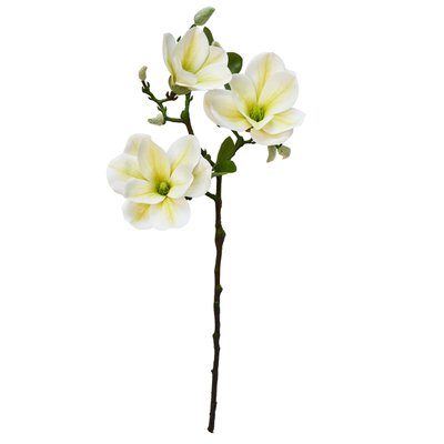 Штучна квітка Магнолія, 1 гілочка - 3 квітки, 55 см, полімерний матеріал, білий (632441) 632441 фото