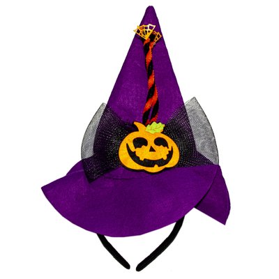 Карнавальний капелюх-обідок відьми "Гарбуз", фіолетовий, поліестер (513283-5) 513283-5 фото