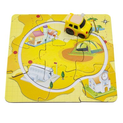 Іграшка заводна - жовтий трек-пазл Aohua з машинкою 4x3x2,5 см, 17x17 см, жовтий, пластик (8058B-5-9) 8058B-5-9 фото