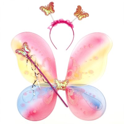 Карнавальный набор - бабочка Радуга-2, 45*40 см, крылья, тиара, волшебная палочка, разноцветный (519322) 519322 фото