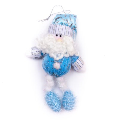 Ялинкова іграшка м'яка на підвісці - Дід Мороз, 15 см, блакитний, текстиль (180028-1) 180028-1 фото