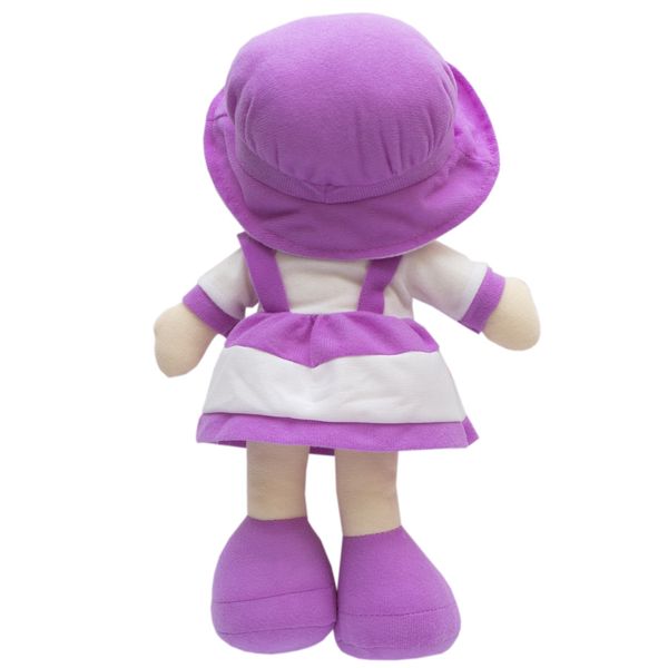 М'яка іграшка лялька з вишитим обличчям, 36 см, фіолетова сукня (860791) 860791 фото
