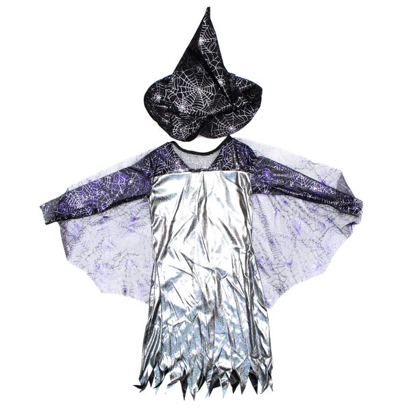 Дитячий карнавальний костюм відьми, 4 роки - 102 см, чорний, сріблястий, органза (460526-1) 460526-1 фото