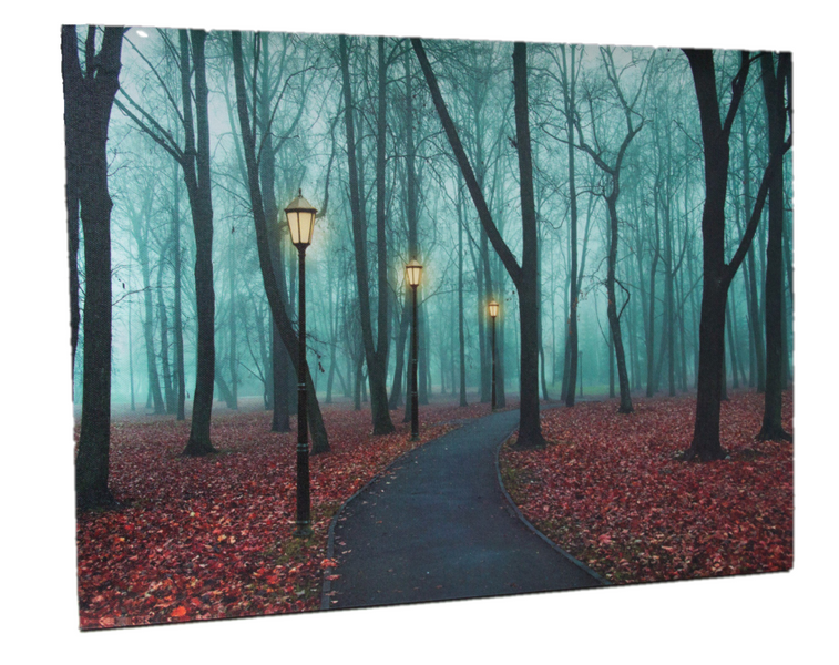 Светящаяся картина - тропа в парке с уличными фонарями, 3 LED лампочки, 30x40x1,8 см (940089) 940089 фото