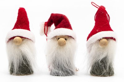 Набор елочных игрушек - Дед Мороз, 3 шт, 7 см, белый, красный, дерево (480197) 480197 фото