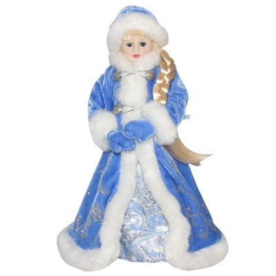 Новорічна сувенірна фігурка Снігуронька у блакитній шубі, 35,5 см, пластик, текстиль (600052-2) 600052-2 фото