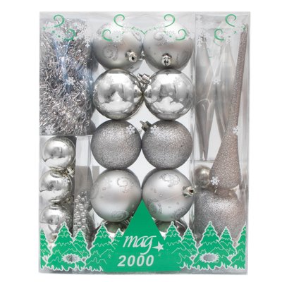 Набір ялинкових іграшок - новорічний, 55 шт, D3-4-6 см, сріблястий, мікс, пластик (030279-1) 030279-1 фото