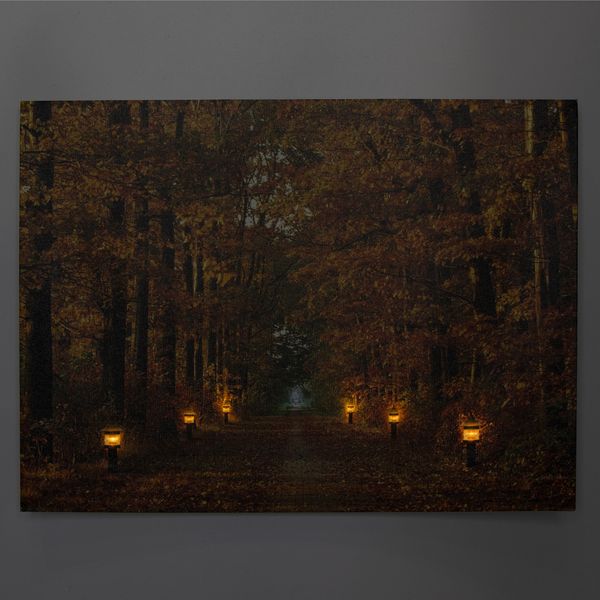 Светящаяся картина - осенний лес с тропой горящих фонарей, 6 LЕD ламп, 30x40 см (940102) 940102 фото