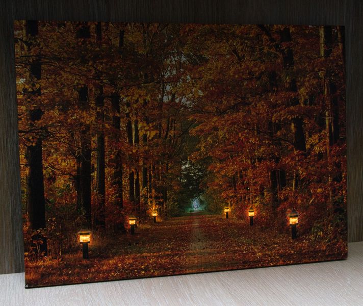 Светящаяся картина - осенний лес с тропой горящих фонарей, 6 LЕD ламп, 30x40 см (940102) 940102 фото