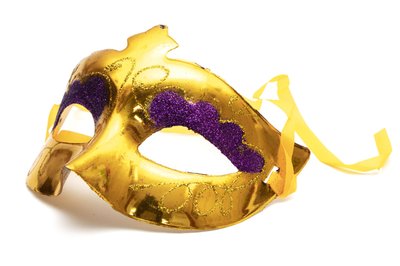 Маска карнавальна, золотистий з фіолетовим, 19x9 см, пластик (461035-2) 461035-2 фото