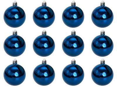 Набір ялинкових іграшок - кулі, 12 шт, D6 см, синій, глянець, пластик (890766) 890766 фото