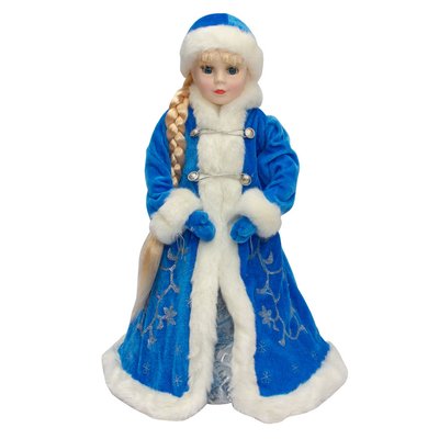 Новорічна сувенірна фігурка Снігуронька у блакитній шубі, 45 см, синій, пластик, текстиль (600076-2) 600076-2 фото