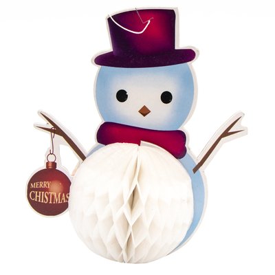 Новогоднее украшение - декорация снеговик, 25 см, белый, бумага (610174) 610174 фото