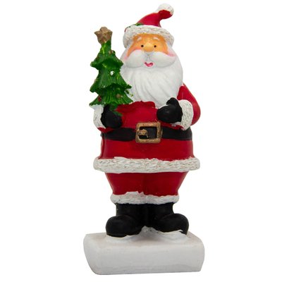 Декоративна фігурка - Дід Мороз з ялинкою, 11 см, червоний з білим, полістоун (001552-3) 001552-3 фото