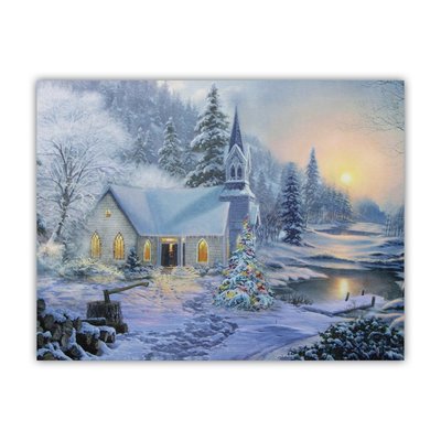 Картина, що світиться - зимовий будинок з освітленими вікнами, 3 LЕD лампи, 30x40 см (940126) 940126 фото