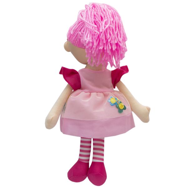 М'яка іграшка лялька з вишитим обличчям, 36 см, три квітки,рожева сукня (861071-2) 861071-2 фото