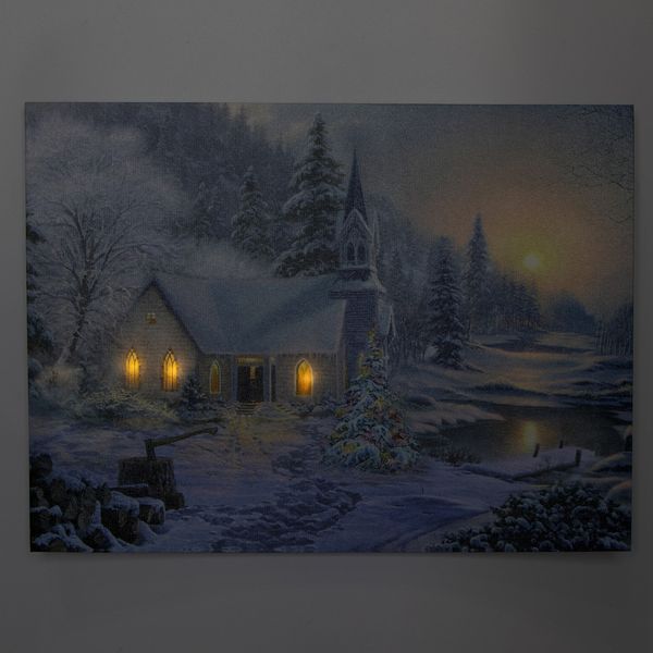 Светящаяся картина - зимний дом со светящимися окнами, 3 LЕD лампы, 30x40 см (940126) 940126 фото