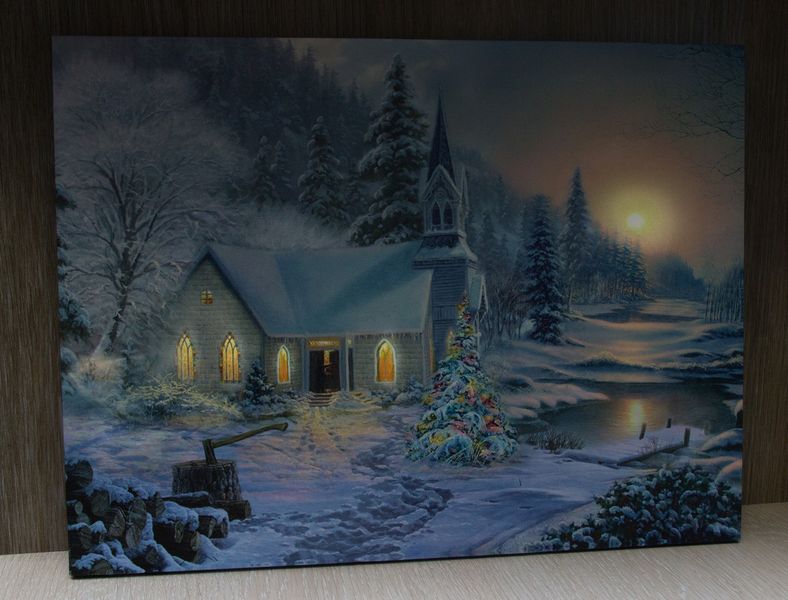 Светящаяся картина - зимний дом со светящимися окнами, 3 LЕD лампы, 30x40 см (940126) 940126 фото