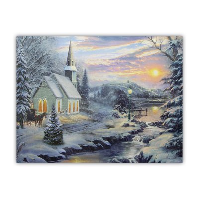 Светящаяся картина - зимний дом у леса со светящимися окнами, 6 LЕD ламп, 30x40 см (940140) 940140 фото