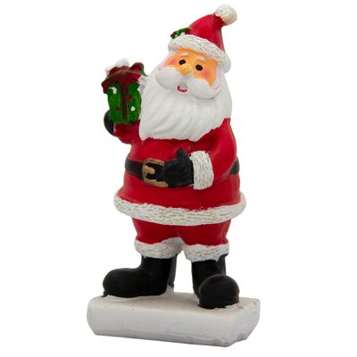 Декоративна фігурка - Дід Мороз з подарунком в правій руці, 11 см, червоний з білим, полістоун (001552-4) 001552-4 фото