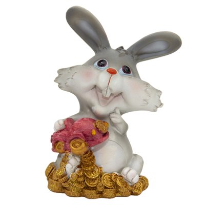 Декоративна фігурка-скарбничка - Кролик з машинкою, 14 см, сірий, кераміка (440405-1) 440405-1 фото