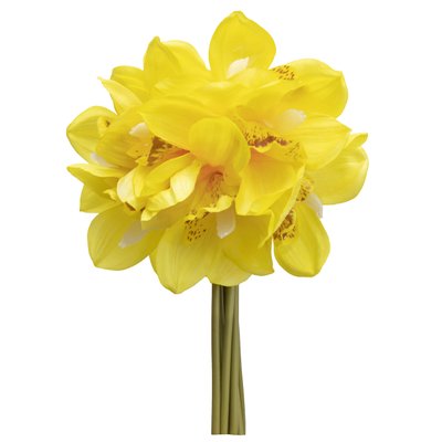 Штучний букет квітів міні-орхідеї, 7 шт, 30 см, жовтий, тканина, пластик (631284) 631284 фото