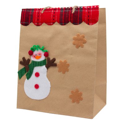Новорічний крафтовий подарунковий пакет - Сніговик, 20x25 см, коричневий, папір (430437-2) 430437-2 фото