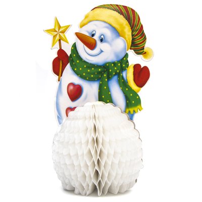 Новогоднее украшение - декорация снеговик, 25 см, белый, бумага (610181) 610181 фото