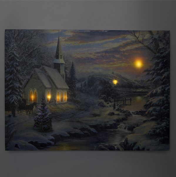 Картина, що світиться - зимовий будинок біля лісу з освітленими вікнами, 6 LЕD ламп, 30x40 см (940140) 940140 фото