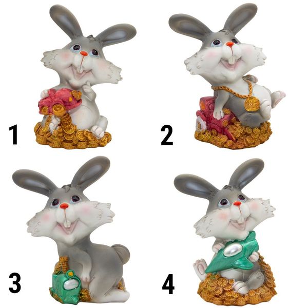 Декоративна фігурка-скарбничка - Кролик з машинкою, 14 см, сірий, кераміка (440405-1) 440405-1 фото