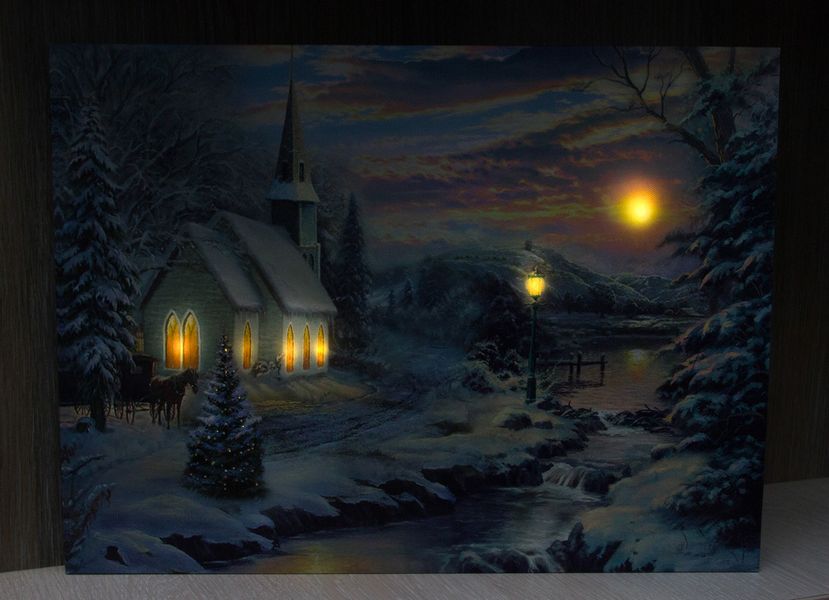 Светящаяся картина - зимний дом у леса со светящимися окнами, 6 LЕD ламп, 30x40 см (940140) 940140 фото