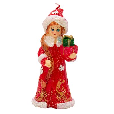 Свечка - Снегурочка с подарком, 13,6 см, красная с белым, парафин (791026-1) 791026-1 фото
