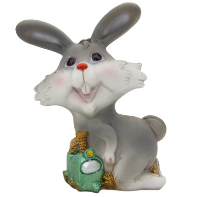 Декоративна фігурка-скарбничка - Кролик з потягом, 14 см, сірий, кераміка (440405-3) 440405-3 фото