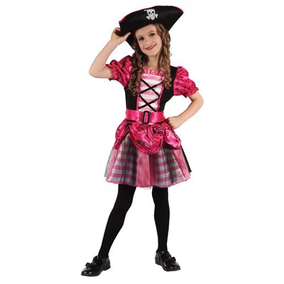 Дитячий карнавальний костюм пірат для дівчинки, зріст 92-104 см, чорний, рожевий, віскоза, поліестер (091013A) 091013A фото