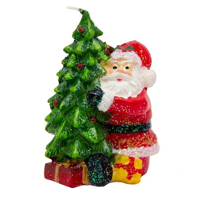 Свечка - Елочка и Дед Мороз, 6,3x5,4x8,7 см, зеленый с красным, парафин (791149) 791149 фото