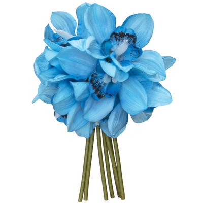 Штучний букет квітів міні-орхідеї, 7 шт, 30 см, блакитний, тканина, пластик (631345) 631345 фото