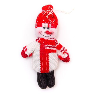 М'яка новорічна фігурка Сніговик, 15 см, червоний, текстиль (180523-3) 180523-3 фото