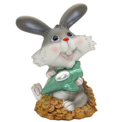 Декоративна фігурка-скарбничка - Кролик з літаком, 14 см, сірий, кераміка (440405-4) 440405-4 фото