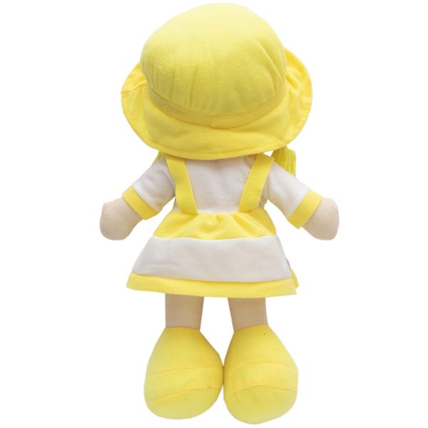 М'яка іграшка лялька з вишитим обличчям, 36 см, жовта сукня (860784) 860784 фото