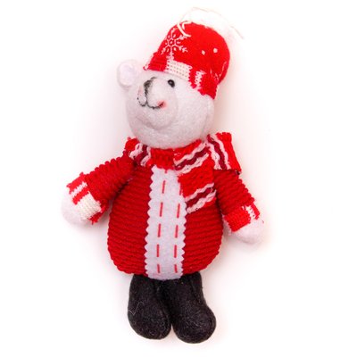 М'яка новорічна фігурка Ведмідь, 15 см, червоний, текстиль (180523-4) 180523-4 фото
