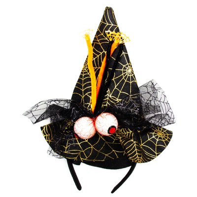 Карнавальний капелюх-обідок відьми "Очі", чорний, жовтий, фетр (513283-3) 513283-3 фото