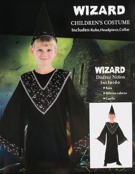 Детский карнавальный костюм - волшебник, рост 92-104 см, черный, вискоза, полиэстер (091018A) 091018A фото