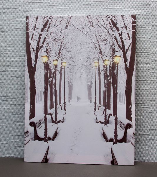Светящаяся картина - зимний парк с лавочками и светящимися уличными фонарями, 6 LЕD ламп, 40x30 см (940171) 940171 фото