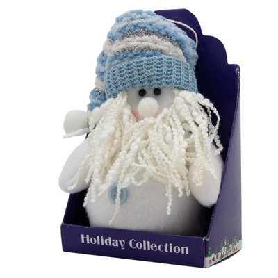 Ялинкова іграшка м'яка - Білий Дід Мороз в блакитній шапці, 14 см, білий, текстиль (000029-2) 000029-2 фото