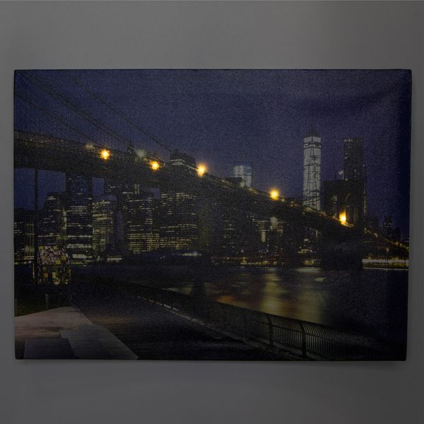 Светящаяся картина - ночной город с подсвечиваемым мостом, 5 LЕD ламп, 30x40 см (940188) 940188 фото