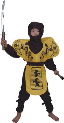 Детский карнавальный костюм ниндзя, 4 года - 102 см, черный, желтый, полиэстер (460489-1) 460489-1 фото